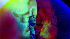 1c) Opera audiovisiva numerica (fotogramma) Pensiero volante non identificato animazione 2 e 3d, effetti, montaggio e regia di Lino Strangis, 4'12, proiezione 169,  audio stereo, Roma 2014.