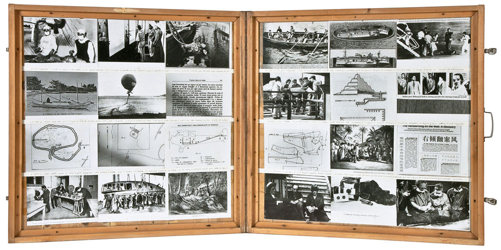 Il montaggio. Indice, 1975-76
80 x 160 x 50 cm 
Fotografie su due pagine di “libro” in cassa di legno e vetro
Fondazione Baruchello, Roma